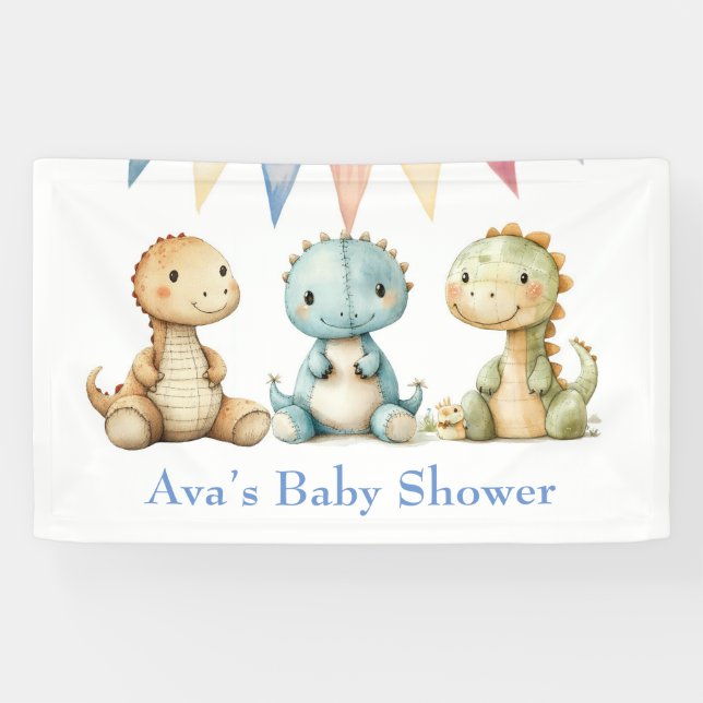 Lona Cute dinosaurios y amigos Boy Baby Shower (Horizontal)