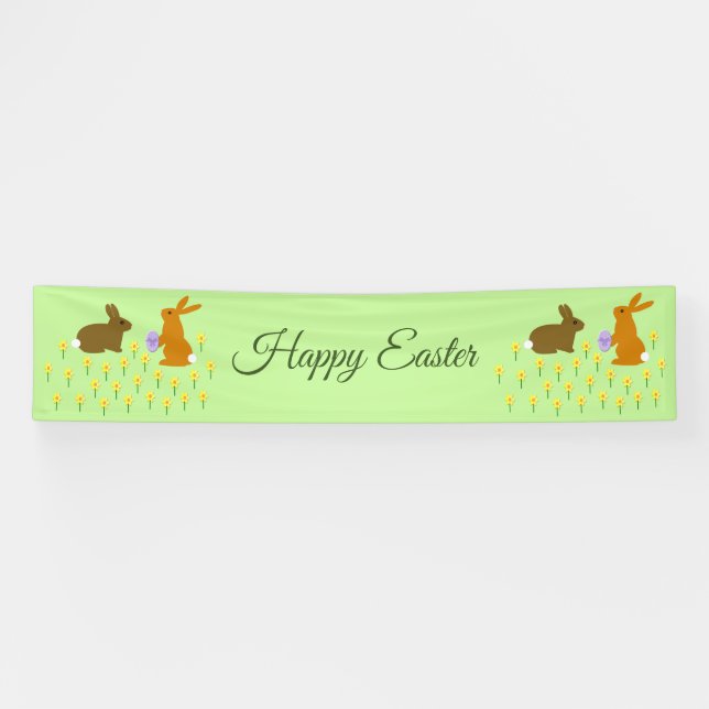 Lona Cute Easter Bunnies and Daffodils Personalizado (Horizontal)