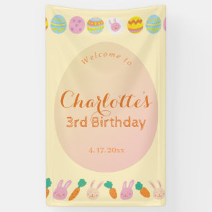 Lona Cute Eggs Soft Yellow Banner de Bienvenida Cumplea