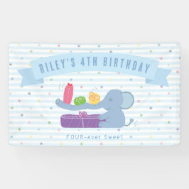 Lona Cute Elephant Holding Gifts Birthday Banner