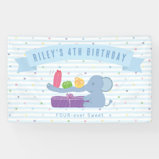 Lona Cute Elephant Holding Gifts Birthday Banner