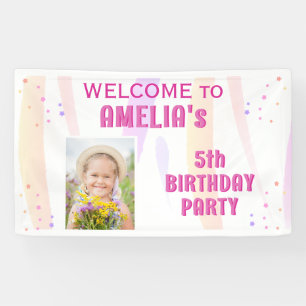 Lona Cute Estrellas Rosadas Chica Foto Cumpleaños Bienv
