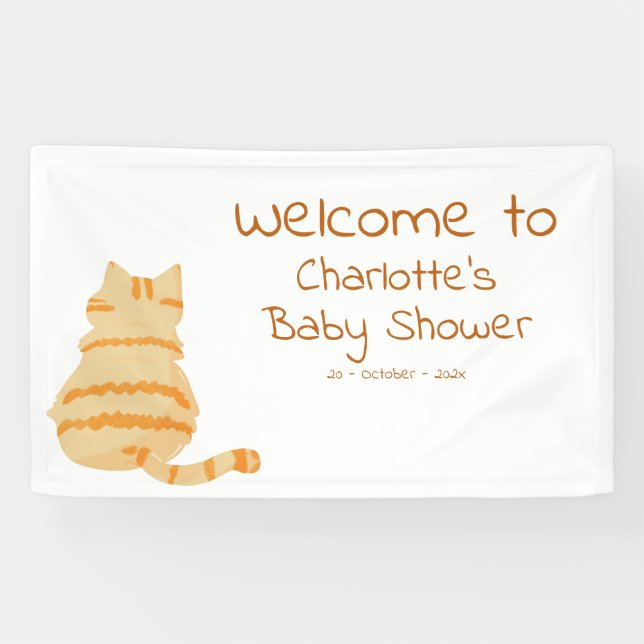 Lona Cute Fat Orange Cat Baby Shower Welcome Banner (Horizontal)