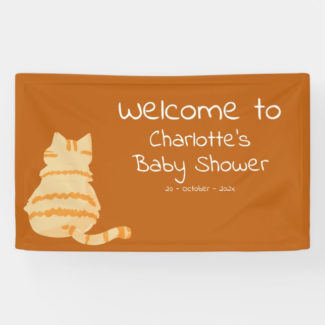 Lona Cute Fat Orange Cat Baby Shower Welcome Banner (Horizontal)