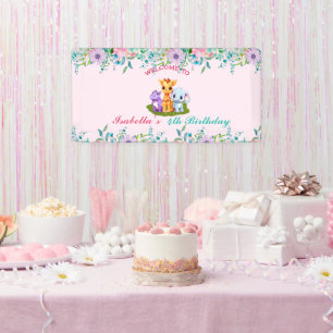 Lona Cute Floral Hippo selva safari Animales Cumpleaños