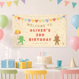 Lona Cute Frog & Bear Cumpleaños Banner