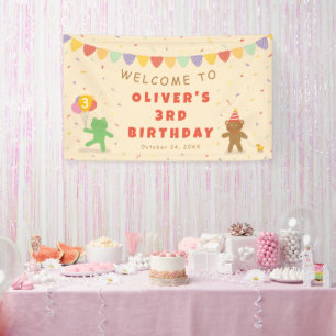 Lona Cute Frog & Bear Cumpleaños Banner