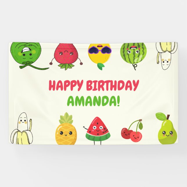 Lona Cute Fruit Funny Kids Birthday Party Signs Banner (Horizontal)
