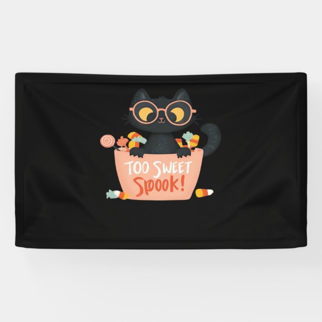Lona Cute gato negro Halloween Candy Too Sweok Spook -  (Horizontal)