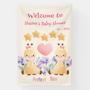 Lona Cute Giraffe Baby Shower Banner   Twin Baby Shower