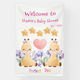 Lona Cute Giraffe Baby Shower Banner | Twin Baby Shower