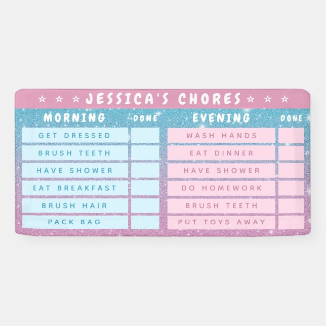 Lona Cute Girly Pink Blue Glitter Kids Daily Chores (Horizontal)