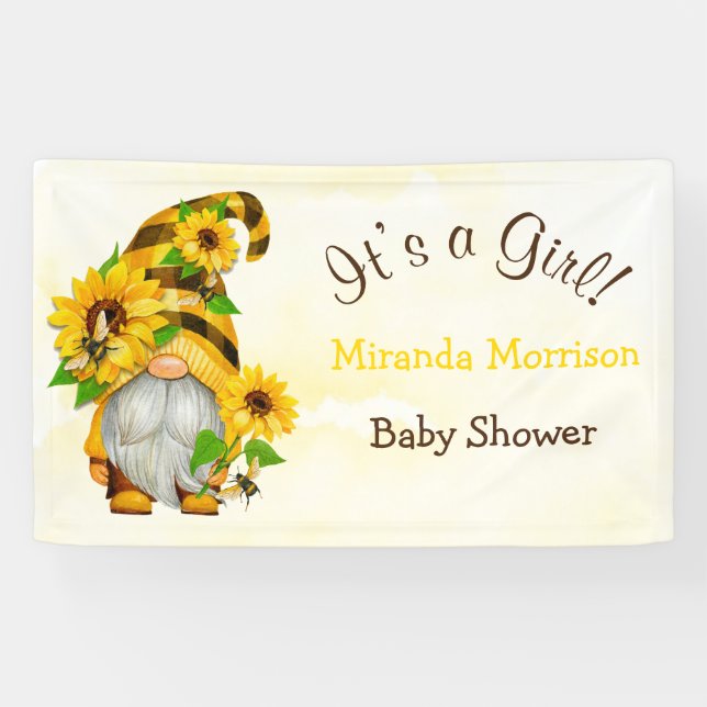 Lona Cute Gnome Sunflowers Bebe Baby Shower (Horizontal)