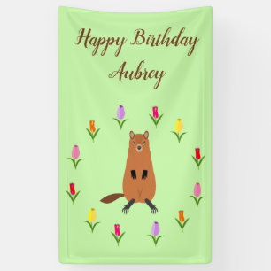 Lona Cute Groundhog y Tulip Flowers Personalizado Birth