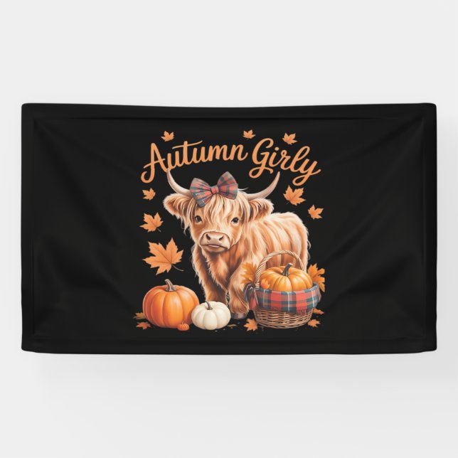 Lona Cute Highland Cow Otoño Girly Acción de Gracias C (Horizontal)