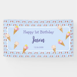 Lona Cute Ice Cream Cone Blue Kids Boy Cumpleaños