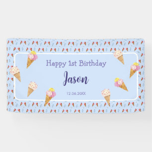 Lona Cute Ice Cream Cone Blue Kids Boy Cumpleaños