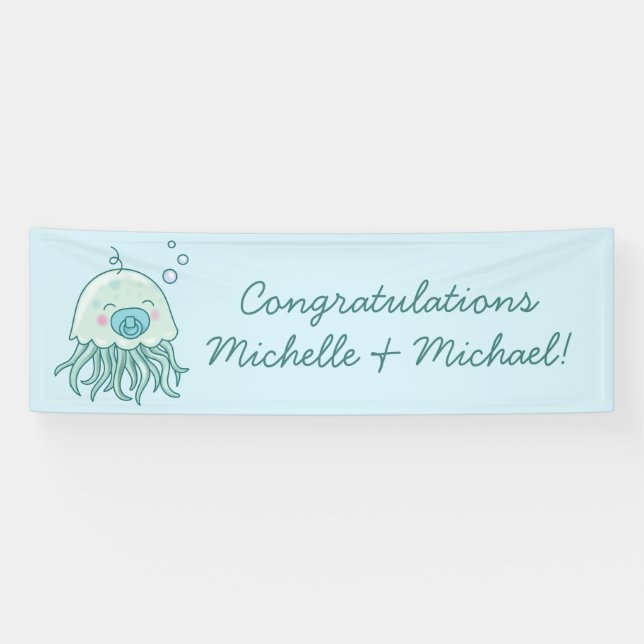 Lona Cute Jellyfish Baby Shower Kawaii Blue Boy (Horizontal)