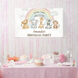 Lona Cute Jungle Safari Animals Birthday Banner