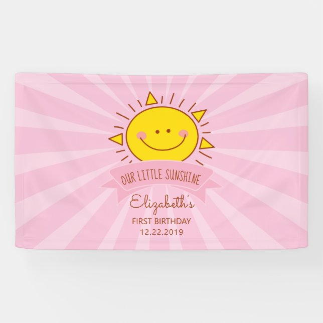 Lona Cute Kawaii Rosa Sunshine Kids Primer Fiesta de cu (Horizontal)