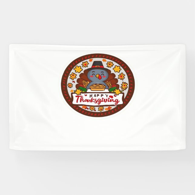 Lona Cute Kawaii Turquía - Feliz Día de Acción de Graci (Horizontal)