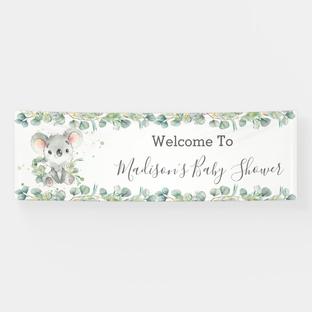 Lona Cute Koala Eucalyptus Green Welcome Ba (Horizontal)
