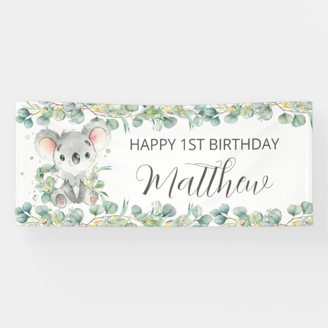 Lona Cute Koala Eucalyptus Greenery Welcome Backdrop  (Horizontal)