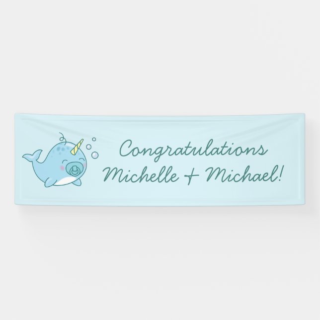 Lona Cute Narwhal Baby Shower Kawaii Blue Boy (Horizontal)