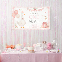 Cute One Silly Goose Lazo Rosa Niña 1er Cumpleaños