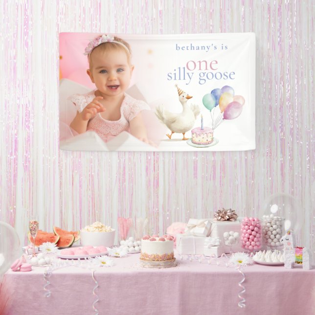 Lona Cute One Silly Goose Photo Overlay 1st Birthday  (Fiesta)