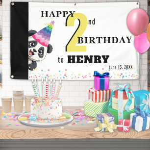 Lona Cute Panda - Estandarte de Cumpleaños Personalizad
