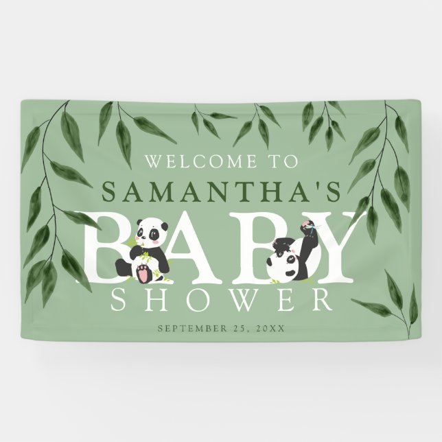 Lona Cute Panda y Foliage Neutral Baby Shower (Horizontal)