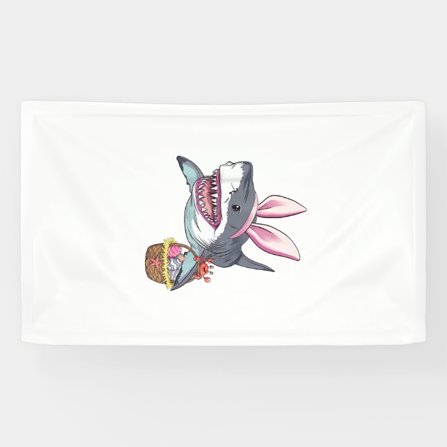 Lona Cute Pascua Tiburón Ojos de Conejo Cesta Huevos Fe (Horizontal)