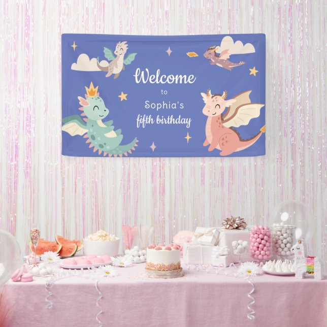 Lona Cute Pastel Dragons Niños Fiesta de cumpleaños (Fiesta)