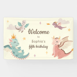 Lona Cute Pastel Dragons Niños Fiesta de cumpleaños