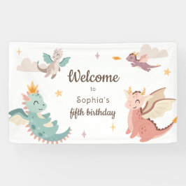 Lona Cute Pastel Dragons Niños Fiesta de cumpleaños