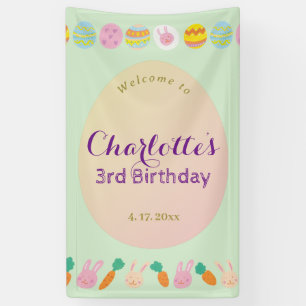 Lona Cute Pastel Huevos Verde Banner de Bienvenida Cump