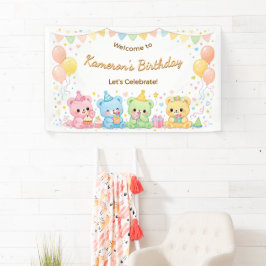 Lona Cute Pastel Ositos Cumpleaños Fiesta Neutral