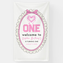 Lona Cute Pink Bow Coquette primer cumpleaños