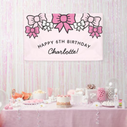 Lona Cute Pink Cartoon Bows Birthday Party