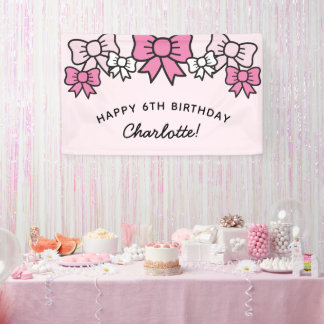 Lona Cute Pink Cartoon Bows Birthday Party