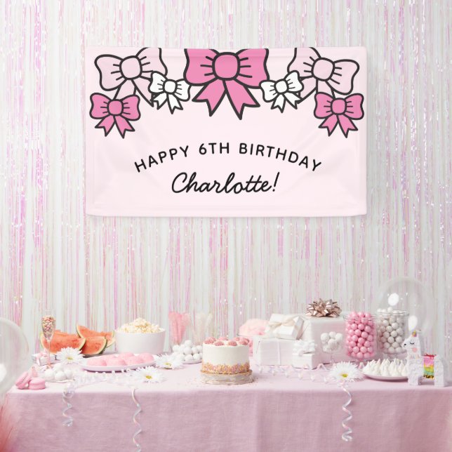 Lona Cute Pink Cartoon Bows Birthday Party (Fiesta)