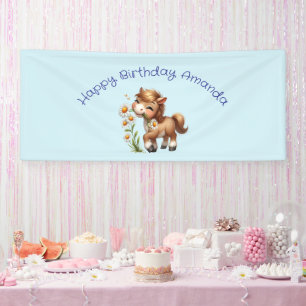 Lona Cute Pony Comiendo Daisies Cumpleaños