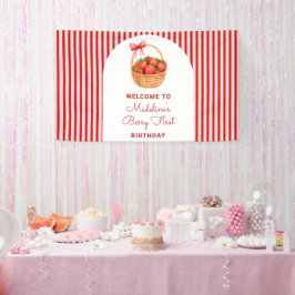 Lona Cute Preppy Striped Berry First Birthday Welcome