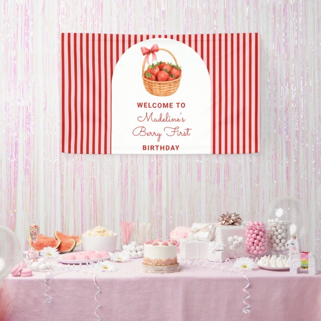 Lona Cute Preppy Striped Berry First Birthday Welcome (Fiesta)