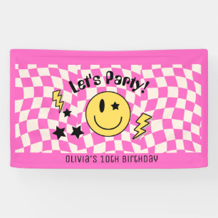 Lona Cute Preppy Y2K cartel de cumpleaños retro rosa ca