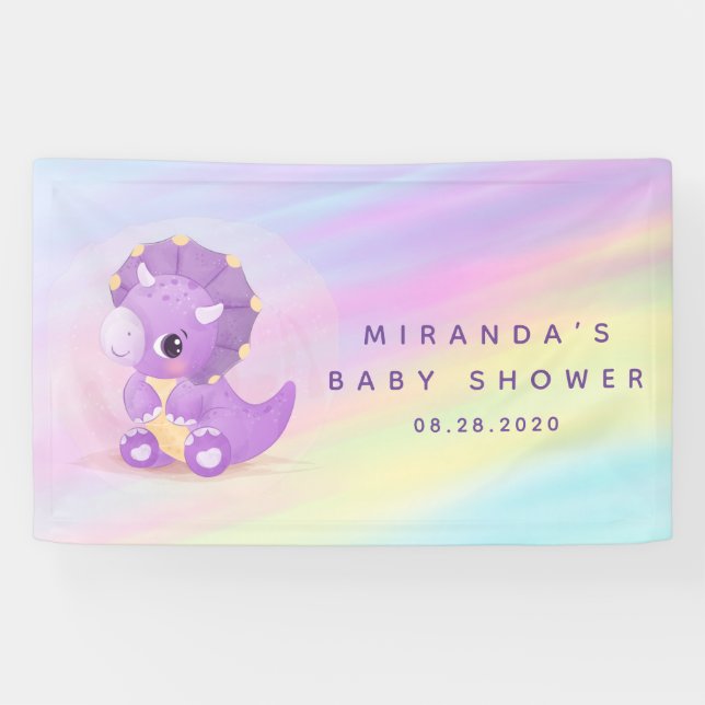 Lona Cute Purple Dinosaur Pastel Baby Shower (Horizontal)