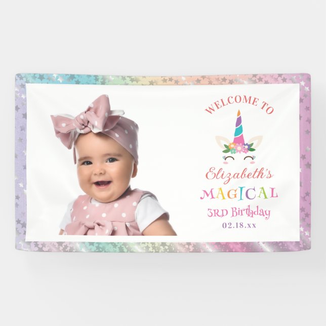 Lona Cute Rainbow Unicorn Magical Birthday Welcome (Horizontal)