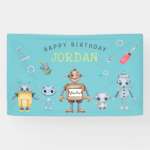 Lona Cute Robot Cumpleaños Fiesta de Bienvenida Estanda