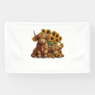 Lona Cute Scotland Highland Cow Sunflower Día de la Mad